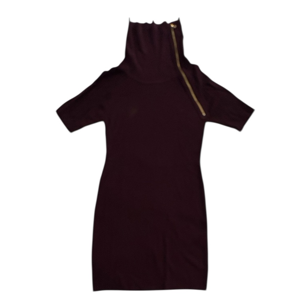 Calvin Klein Zip Neck Burgundy Knit Dress Bodycon Business Work Going Out Size M - Picture 8 of 9